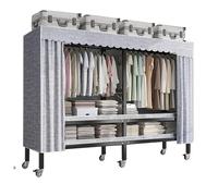 Organizador de almacenamiento de ropa de metal - Perchero plegable resistente con ruedas, armario de tela portátil grande, dormitorio con funda, armario móvil, capacidad de carga de 907 kg