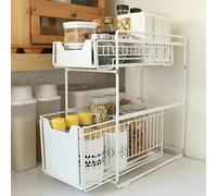 Organizador de Almacenamiento Debajo del Fregadero de 2 Niveles, Stante de Almacenamiento Multiusos con Cestas Deslizantes, para Cocina Baño Habitaciones Estantería Armario-37,4*26,5*44cm (blanco)