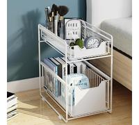 Organizador de Almacenamiento Debajo del Fregadero de 2 Niveles, Stante de Almacenamiento Multiusos con Cestas Deslizantes, para Cocina Baño Habitaciones Estantería Armario-37,4*26,5*44cm (blanco)