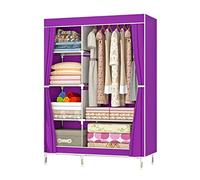 Organizador de almacenamiento grande de lona portátil con barra para colgar, armario plegable para dormitorio y sala de estar, fuerte, duradero y elegante, color morado, 90 x 43 x 166 cm