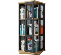 Organizador De Almacenamiento Multicapa Estantería De Madera Giratoria 360° Diseño Que Ahorra Espacio para La Oficina En Casa Estantería De Madera para Libros Y Decoración(Negro)