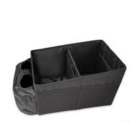 Organizador de almacenamiento para asiento de coche con separadores y portavasos dobles, adaptado para asientos delanteros y traseros, diseño plegable para optimizar el espacio y la accesibilidad del