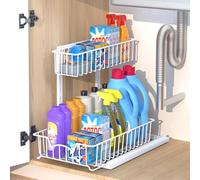 Organizador de almacenamiento para debajo del fregadero, cesta deslizante de cocina extraíble de 2 niveles, estante de cajón deslizante de metal, estantes organizadores multiusos para debajo del