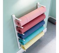 Organizador de almacenamiento para esterilla de yoga, estante montado en la pared para equipo de entrenamiento, rodillos de espuma y accesorios, diseño que ahorra espacio para equipos de gimnasio en