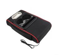 Organizador de almacenamiento para reposabrazos de coche con puertos de carga USB duales, diseño compacto de compartimento y alineación de portavasos (negro + rojo)