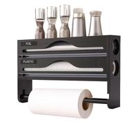 Organizador De Aluminio con Cuchilla,Organizador De Aluminio con Soporte para Rollos Y Cortador - De Cocina De Pared para Papel Albal Y