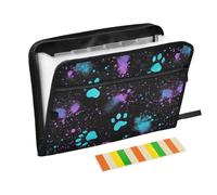 Organizador de archivos de acordeón de 13 bolsillos, con estampado de huellas de perro, color negro, con cremallera, tamaño carta A4, organizador de documentos portátil con etiquetas