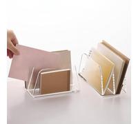 Organizador de archivos de escritorio acrílico, 2 compartimentos, transparente, para revistas, clasificadores de documentos con base antideslizante, para oficina, hogar, escuela (2 unidades)