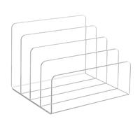 Organizador de Archivos de Escritorio Acrílico Transparente, Clasificador de Correo de Escritorio 4 Ranuras Sujetalibros Portadocumentos Vertical Estante para Carpetas de Cartas, Papeles y Libro