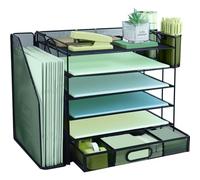 Organizador de archivos de escritorio de 6 niveles con clasificador de archivos vertical extra, bandeja de papel para cartas con soporte superior para cajón de papelería, bandejas de archivo de papel