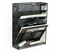 Organizador de Archivos de Pared, 41 x 32 x 10 cm Revistero Colgante de Malla Metálica Resistente de 5 Niveles Soporte de Papel Vertical para Carpetas de Periódicos(Negro)