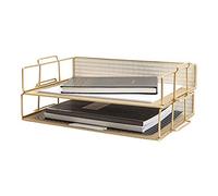 Organizador de Archivos Dorado para Escritorio, Accesorios de Escritorio de Oficina Dorados, Bandeja de Papel Dorado de 2 Niveles, Bandeja de Documentos, Bandeja de Cartas Dorada, organizadores de