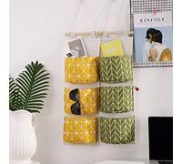 Organizador de Armario Colgante con 3 Bolsillos, Bolsa de Almacenamiento de Tela de Algodón y Lino para Baño, Cocina, Habitación, 60x20cm, Ecológico e Impermeable, 1 Unidad (Green)