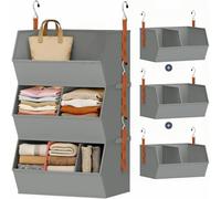 Organizador de Armario Colgante Desmontable de 3 Niveles, contenedores de Almacenamiento, estantes Colgantes Verticales Ajustables for Bolsas de Ropa, Accesorios(Gray)