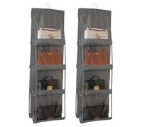 Organizador de armario colgante para bolsos y carteras: 2 unidades con 8 compartimentos de plástico transparentes, almacenamiento sobre la puerta