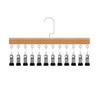 Organizador de armario colgante que ahorra espacio con 12 clips suaves, marco de trabajo y gancho giratorio para pantalones, bufandas, cinturones, color madera retro, 1 paquete (madera natural)