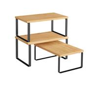 SONGMICS Estante para Especias, Juego de 3, Organizador de Armario, Apilables, Especieros Extensibles, Metal y Madera de Ingeniería, Negro Tinta y Beige Natural KCS014YL03