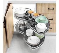 Organizador de armario de cocina de 2 niveles para esquina ciega, bandeja extraíble tipo platillo volante para armario de 20 x 34 x 16,5 pulgadas. Ideal para despensa, cocina y baño. Tirador derecho