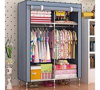 Organizador de armario de lona gris, 90 x 46 x 168 cm, almacenamiento portátil de tela con barra para colgar y estantes para dormitorio, solución compacta de almacenamiento de ropa