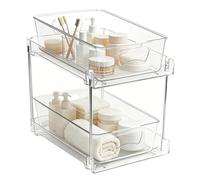 Organizador de armario para fregadero, estante para debajo del fregadero, 25,5 x 19 x 30 cm, organizador de armario extraíble de 2 niveles, 1 pieza de PET y acero inoxidable para cocina