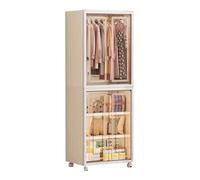 Organizador de armario portátil plegable - Gran contenedor de almacenamiento de ropa de plástico con barra colgante y puertas para dormitorio, solución de ahorro de espacio para una gestión ordenada