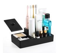 Organizador de ba o Luxspire, soporte para cepillos de dientes, 5 ranuras, con tapa, para hisopos de algod n e hilo dental, color negro mate.