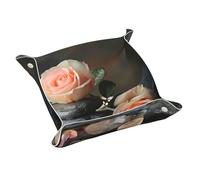 Organizador de bandeja de cuero con estampado de piedras y rosas de spa, bandejas multifuncionales, para llaves, reloj, cartera