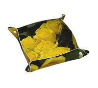 Organizador de bandeja de cuero con estampado de rosas amarillas, bandejas multifuncionales, para llaves, reloj, cartera