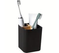 Organizador de baño de tres compartimentos para cepillos de dientes y pasta dental, para cepillos de dientes eléctricos, hilo dental y maquinillas de afeitar