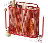 Organizador de baño montado en la pared para cepillo de dientes, peine de pasta de dientes y accesorios pequeños, montaje sin taladro (rojo)