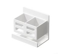 Organizador de baño sin taladro, soporte de pared para cepillos de dientes, maquinillas de afeitar y peines, estante de almacenamiento de plástico impermeable con ventosas, 11 x 6,8 x 9,8 cm (blanco)