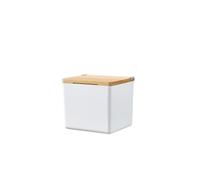 tesa Baboo Organizador de Baño S con tapa de bambú, blanco mate - caja organizadora - montaje sin taladro, con tiras impermeables Powerstrips XL - 122 mm x 110 mm x 102 mm