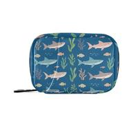 Organizador de bolsa de medicina de tiburones de dibujos animados con compartimentos desmontables, portátil, organizador de píldoras de 7 días para bolso