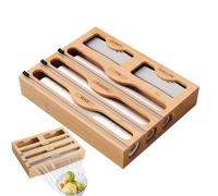 Organizador De Bolsa Ziplock - Dispensador De Papel De Aluminio Con Cortador | Organizador De Madera Para Bolsas Ziplock, Organizadores De Envoltura De Gran Capacidad | Distribuidores Envolventes M