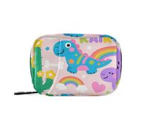 Organizador de bolsas de medicina de cactus de dinosaurios coloridos de dibujos animados con compartimentos desmontables, organizador de píldoras para viaje para bolso