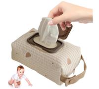 Organizador de bolsas de pañales, bolsa de pañales y toallitas con diseño de oso con asa, bolsa de almacenamiento de toallitas de bebé con bordado reutilizable lavable para viajes y