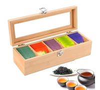 Organizador de bolsas de té genérico - Multi Compartment Wooden Storage Box | Clear Lid Tea Holder, Kitchen Countertop Pantry Drawer Organizer For Sugar Packets And Coffee Pods