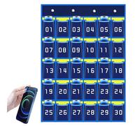 Organizador de bolsillo para el aula: almacenamiento numerado con ganchos, organizador para varios artículos para el armario, organización escolar creativa para teléfonos móviles, calculada, azul, 30