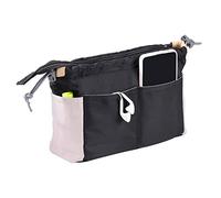 Organizador de Bolso Cosméticos para Mujer, Multibolsillo Bolso de Mano Inserción, Nylon Impermeable Lavado de Viaje Bolsa con Cordón y Cremallera (Negro)