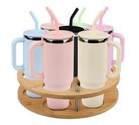 Organizador de Botellas de Agua, Organizador de Vasos de Madera Giratorio para Stanley Cup Almacenamiento de Vasos para 7 Botellas con Diseño de Ranura Portavasos Estable para Stanley