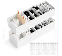 Organizador de cables 2 Piezas, Caja organizadora cables con 7 compartimentos, Caja de almacenamiento para enrollar y clasificar cables de carga, gestor de cables de escritorio para hogar y oficina