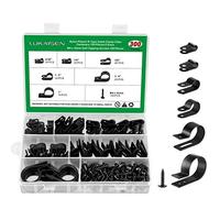 Organizador de Cables, 300 Piezas Clips de Cable de Nailon Tipo R-3/16 '' 1/4 '' 3/8 '' 1/2 '' 3/4 '' 1 '' Clips para Cables de Viene con Tornillos M4 de Plástico Negro para Asegurar el Cable