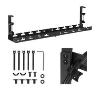 Organizador de cables extensible Maclean MC-103 B bajo escritorio 43 a 72 cm negro fijación por abrazadera carga 5 kg soporte multitomas caché cables robusto acero con kit de montaje y clips de velcro