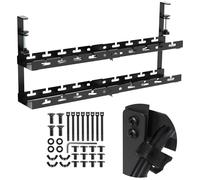 Organizador de cables Maclean MC-102 B bajo escritorio ajustable 2 niveles negro con sujeción 433-728 mm, soporte regleta resistente 5 kg con pasajes de cables y cierres de velcro incluidos