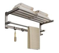 Organizador de Caddie de Ducha montada en la Pared XL, Estante de baño de Acero Inoxidable con Ganchos, Rejilla de Toallas Plegable, Elegante solución de Almacenamiento de Gris de Pistola para el