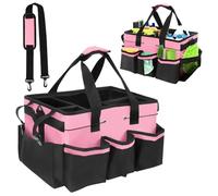 Organizador de Caddy de Limpieza, Bolsa Organizadora de Artículos de Limpieza con Asa, Bolsa de Limpieza para Productos de Limpieza, Tejido Oxford Impermeable, Rosa