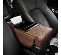 Organizador de caja para reposabrazos de coche, cubierta de consola central con acolchado de esponja, bandeja de almacenamiento antideslizante para interior del vehículo, 35 x 19 x 6 cm (marrón)