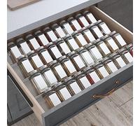 Organizador de cajones de especias, juego de 4 niveles, 2 unidades, acrílico transparente inclinado en el cajón, expandible de 13 a 26 pulgadas, soporta 56 tarros de especias, bandeja para encimera de