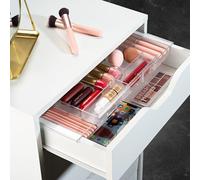 Organizador de cajones expandible, bandeja de almacenamiento personalizable para baño, dormitorio y escritorio, organizadores de cosméticos de plástico transparente con compartimentos expandibles
