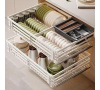 Organizador de cajones extraíbles para gabinetes, estantes organizadores deslizables para gabinetes con rieles ajustables, bandeja de agua para gabinetes de cocina, despensa,White-590*465*140mm